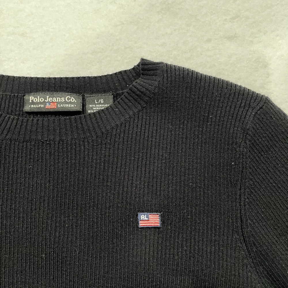 Polo Ralph Lauren Ribbed Crewneck Flag Emblem 90s Y2K Vintage Pullover Large